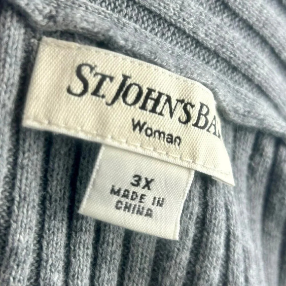 St John's Bay Cardigan Sweater Women Plus 3X Gray Open Front Ribbed Long Sleeves - Picture 7 of 7